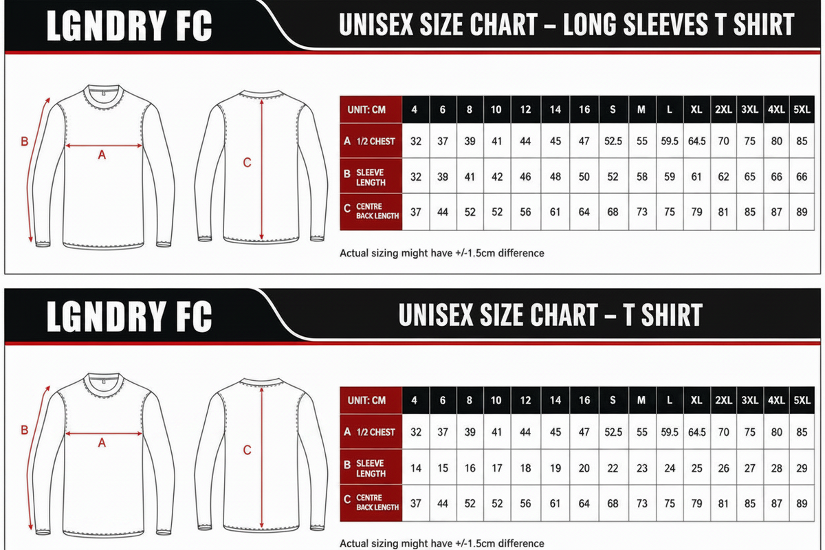 LGNDRY FC Long Sleeve Size Chart