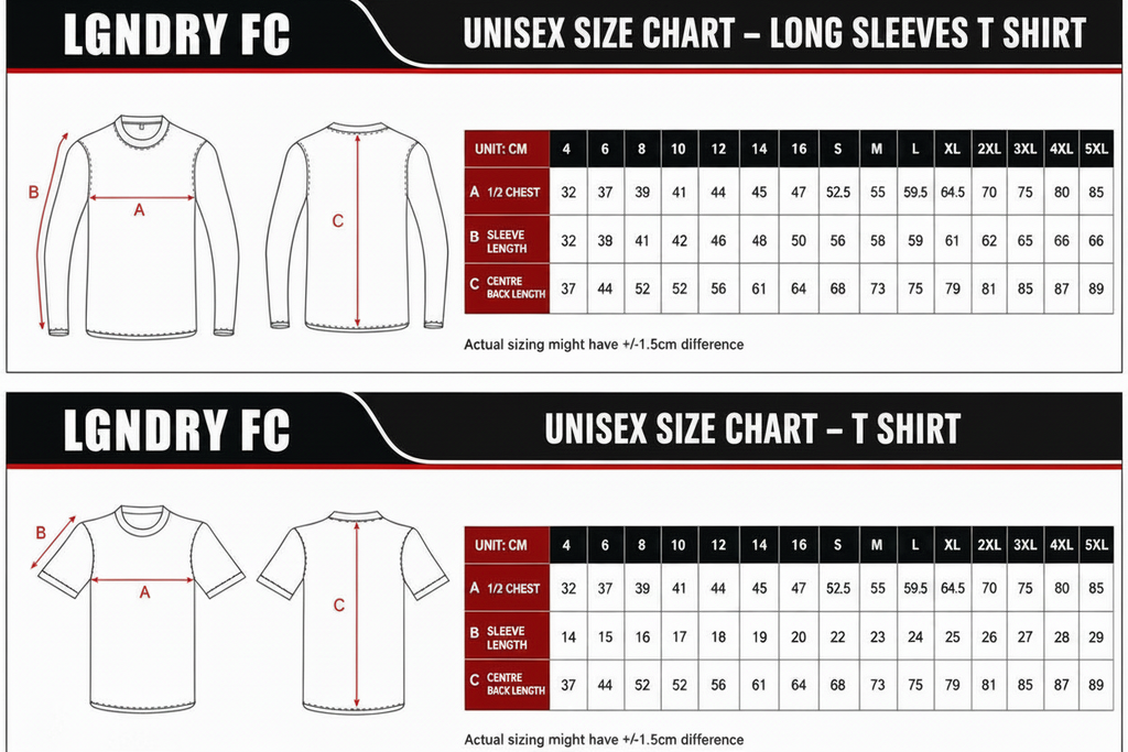 LGNDRY FC Short Sleeve Size Chart