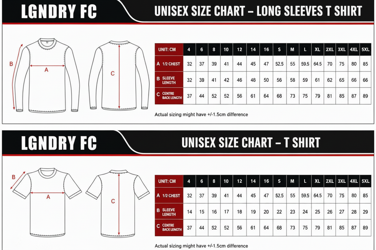 LGNDRY FC Short Sleeve Size Chart